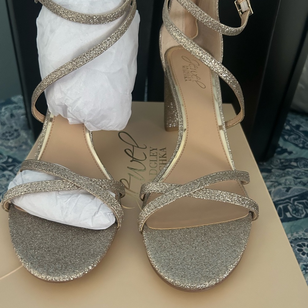 Jewel Badgley Mischka Glitter Strappy Heels